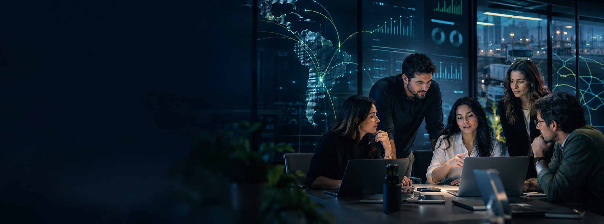 Equipo de tecnología analizando soluciones empresariales